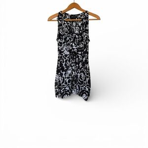 INC Women's Size XL Asymmetrical Top Blouse Black White Stretch Sheer Fabric